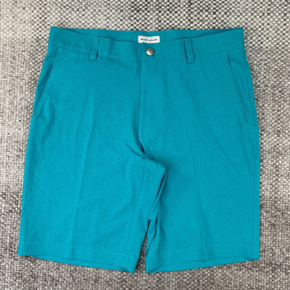Peter Millar Performance Shorts Mens 32 Teal Tonal Print Golf Resort Luxury